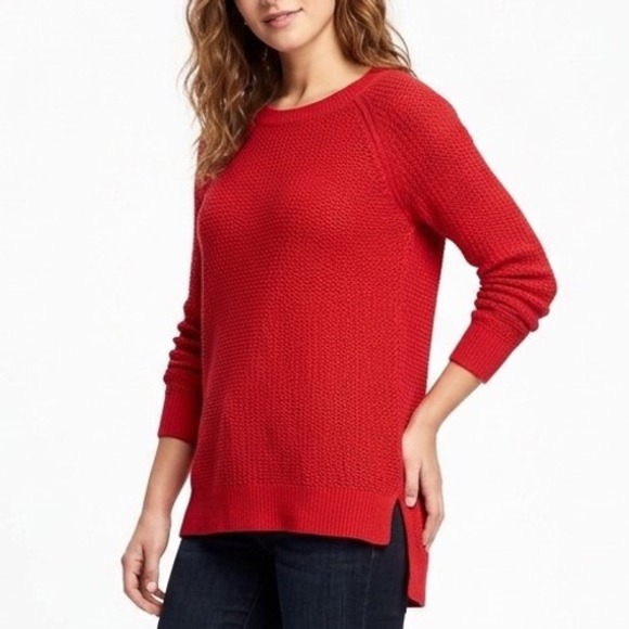 Old Navy Sweaters - Old Navy Sweater Womens Large Red Knit Stretch Long Sleeve Crew Neck Pullover